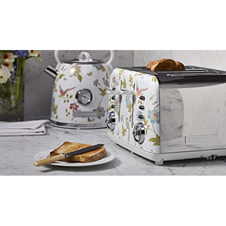 VQ Laura Ashley 4-Scheiben-Toaster, Vintage Edelstahl-Toaster mit 7 einstellbaren Wärmeinstellungen und Croissant-Aufsatz, China Rose – Bild 3