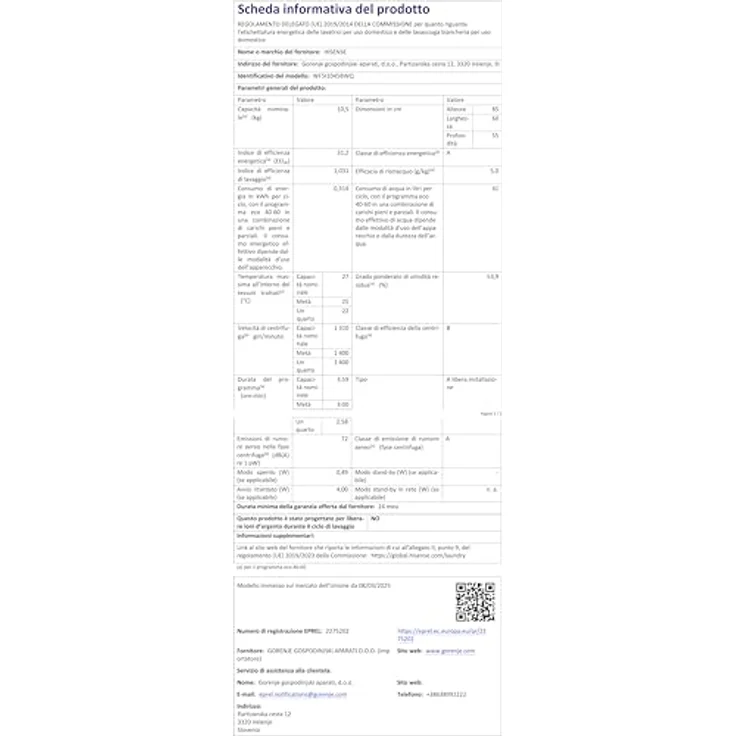Hisense WF5I1045BWQ, Freistehend Waschmaschine mit 10,5 kg Fassungsvermögen, 1400 U/min, Energieeffizienz A, 72 dB, schwarz – Bild 6