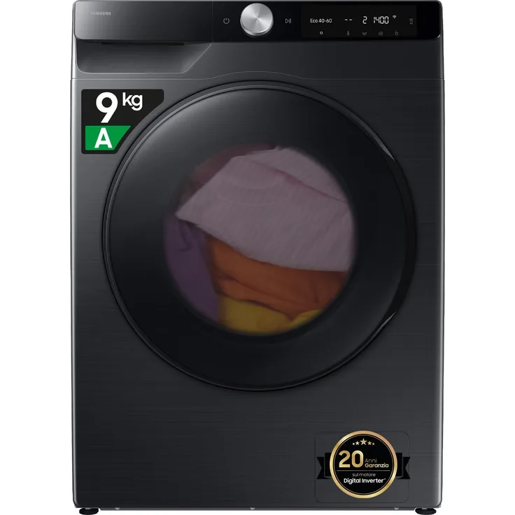 Samsung WD90DG6G94BB/U3, Waschtrockner Freistehend, 9 kg Waschen, 5 kg Trocknen, AI Ecobubble, Energieeffizienzklasse E, Schwarz