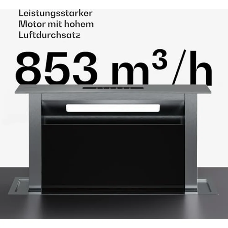 Klarstein Verosteel Dunstabzugshaube 60 cm - A++ Downdraft, 881,6 m³/h Boost, Touch-Bedienung, LED-Beleuchtung, Aluminium & Glas, spülmaschinenfester Filter – Bild 4
