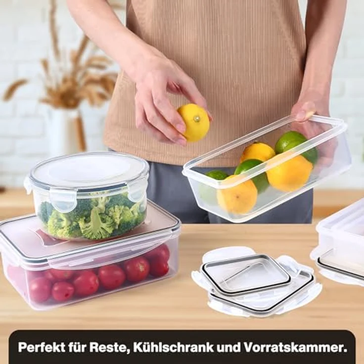 YASHE Frischhaltedosen, 50er Set (25 Behälter + 25 Deckel), luftdicht, BPA-frei, rot, mikrowellen- und gefriersicher, stapelbar – Bild 6
