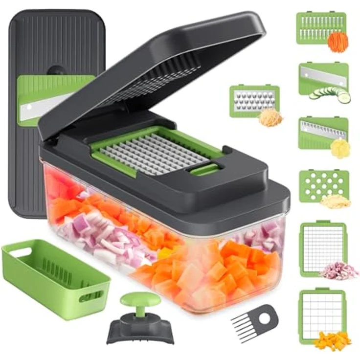 Ibergrif M524-7 Gemüseschneider, Mandoline 7 in 1 Multifunktion mit 1300 ml Behälter, BPA-frei, spülmaschinenwaschbar – Bild 1