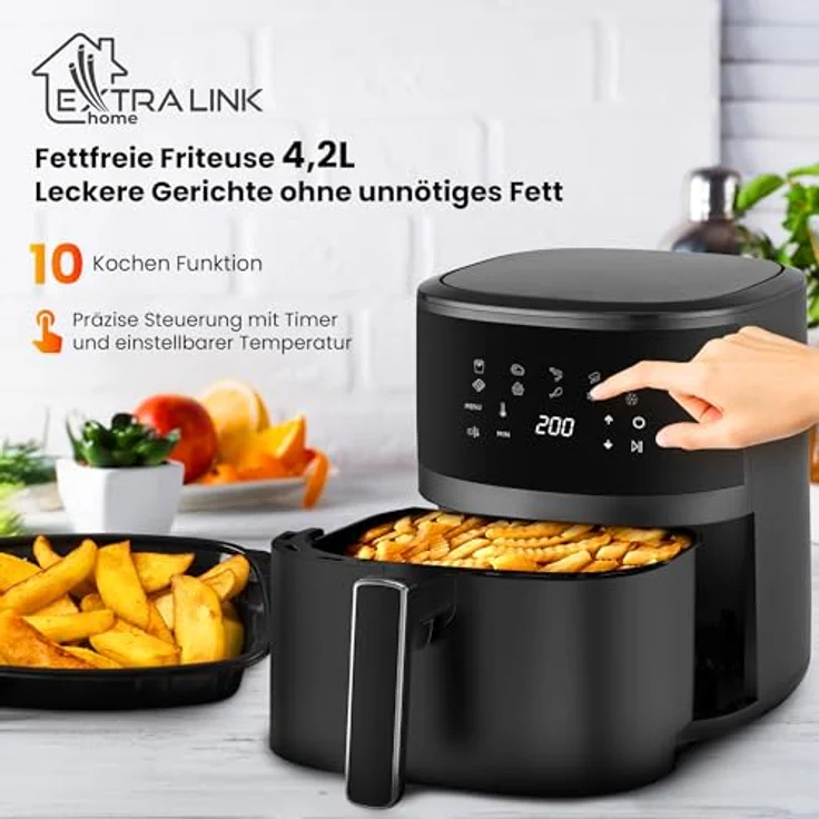 Extralink Home Air Fryer 4,2 L, Heißluftfritteuse mit berührungsempfindlicher Steuerung und Sicherheitsfunktionen, schwarz – Bild 3