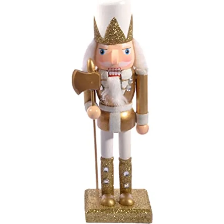 Ciao Nussknacker Weihnachten Soldatin mit Alabarde (24cm) aus Glitzerholz, Gold/weiß