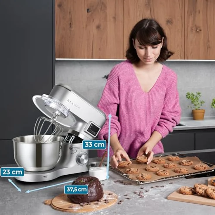KLAMER Küchenmaschine Classic 1400 W, 5,5 L Edelstahlschüssel, Knet-, Rühr- & Schneebesenaufsatz, Timer & LED-Display, stabile Saugnapffüße, ideal für Brot-, Kuchen- & Pizzateig – Bild 2