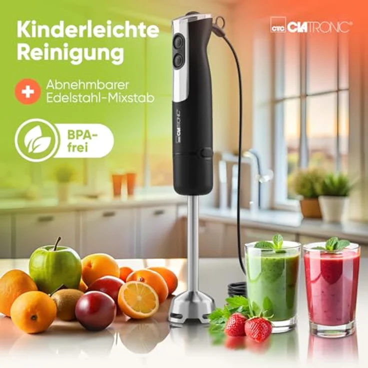 CLATRONIC Stabmixer SM 3825, 800 Watt Stabmixer mit Turbo-Funktion und Edelstahl-Spezialmesser, BPA-frei – Bild 6