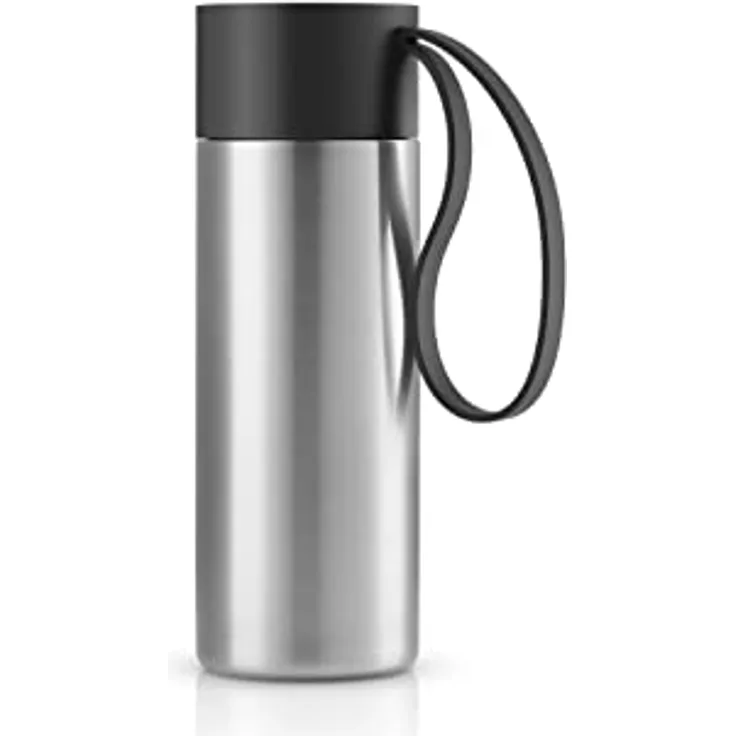 Eva Solo To Go Cup, 0.35 Liter, doppelwandiger Thermobecher mit Klickdeckel und Trageschlaufe, schwarz