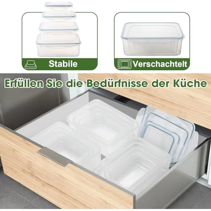 YASHE Frischhaltedose Set, 12-teilig, BPA-frei, 100% auslaufsicher, luftdicht, mikrowellen- und spülmaschinengeeignet, verschiedene Größen 0,5L-2,5L – Bild 5