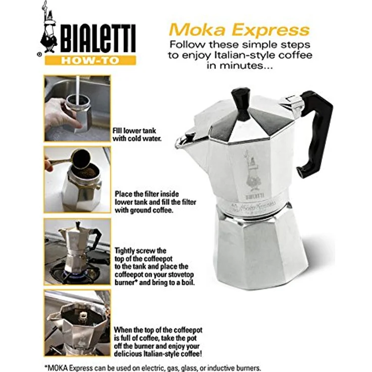 Bialetti Moka Express Espressokocher, Aluminium, Silber, 9 Tassen  – Bild 4