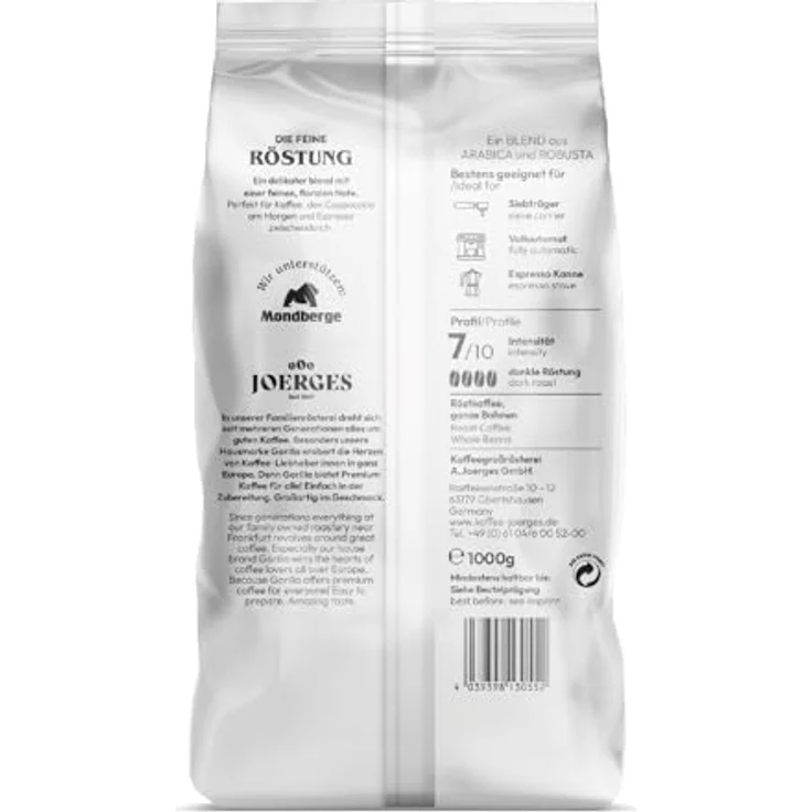 Joerges Gorilla Espresso Delicato, 1er Pack (1 x 1 kg), Weiß, Kaffeebohnen – Bild 3