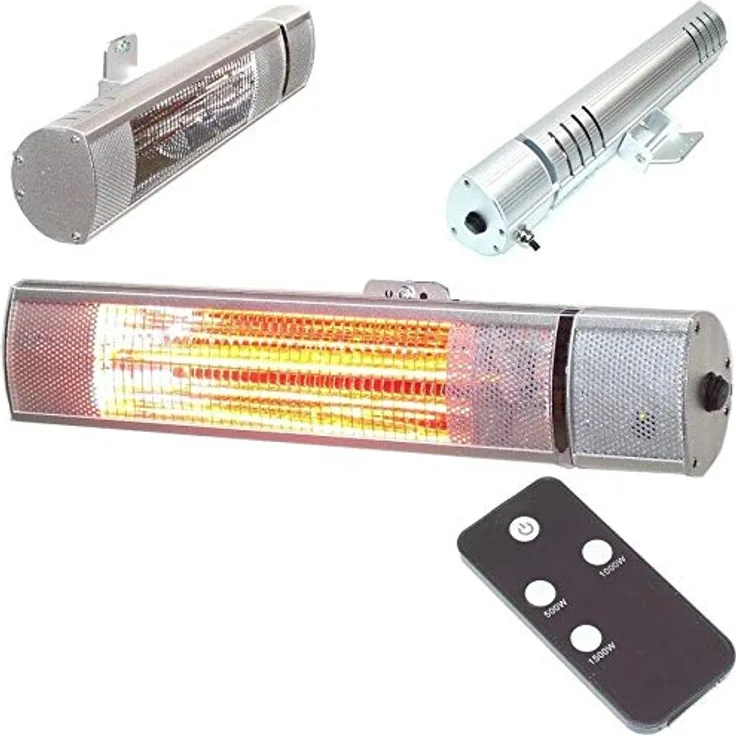 D&L Heizstrahler Infrarotstrahler 56175 Wandheizstrahler 1500W Terrassenstrahler Funk, Fernbedienung Quarzstrahler, silber - Preisvergleich
