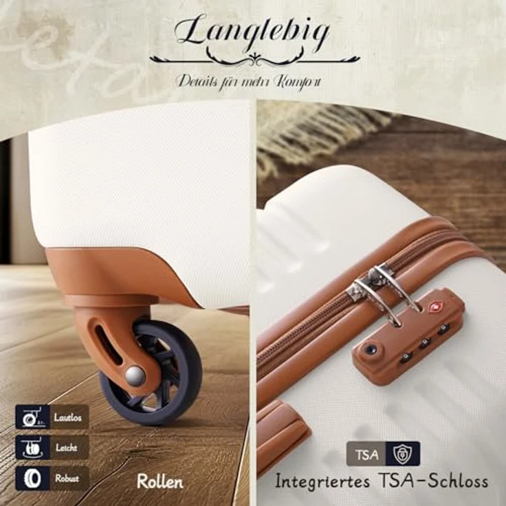 COOLIFE Koffer Set 3-TLG: Mittlerer Koffer + Reisetasche, ABS Hartschale leicht, 360° Räder, TSA-Schlösser, Grau/Rosa – Bild 2