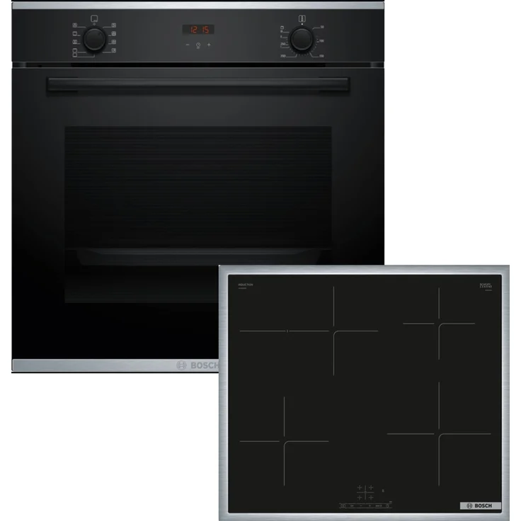 Bosch Einbau-Backofen-Set HBA234BB3 + Induktionskochfeld PIF64KBB5E, 71 l Garraum, 7 Beheizungsarten, Schwarz