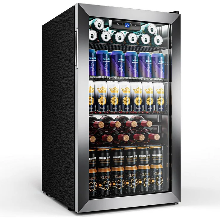 Furnicopia YC-86 Getränkekühlschrank 86L, frostfrei mit Umluftkühlung, Doppelverglasung, umkehrbare Tür und Edelstahlrahmen, LED-Beleuchtung