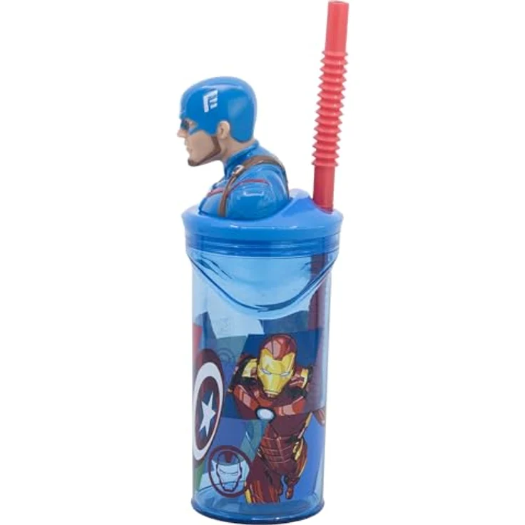 The AVENGERS Trinkflasche Captain America, 3D Kinderbecher mit integrierten Strohhalm, 360 ml – Bild 2