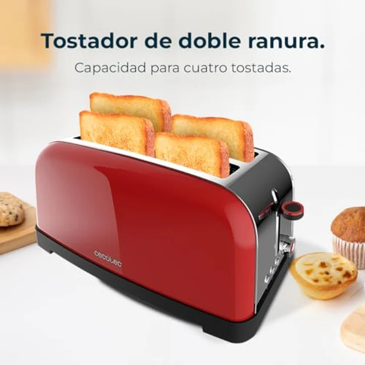 Cecotec Vertikaler Toaster Toastin' time 1500 Red Lite, 1500W Leistung, Kapazität für 4 Toasts, langer doppelter Schlitz, 3,8 cm breit, 7 Röststufen – Bild 4