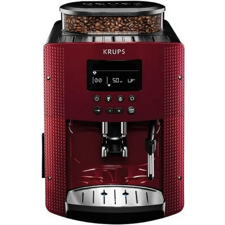 Krups Kaffeevollautomat EA8155, Kompaktes Design mit Metall-Brühgruppe, rot