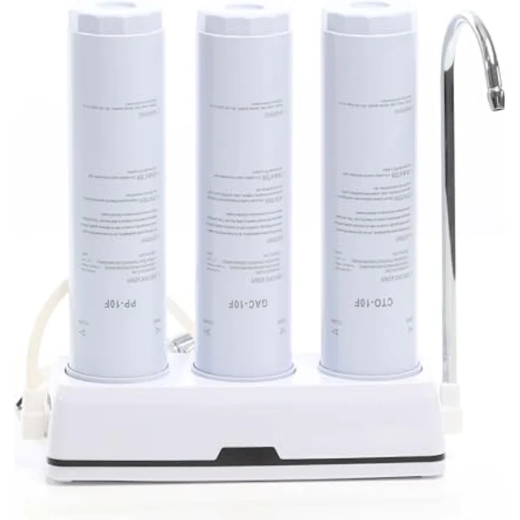 Naturewater NW-3-PPGACCTO 3 Stufen Counter Top Wasserfilter, 5 µ, PP Sediment, Aktivkohle Granulat, Aktivkohle Block Filtereinsatz, mit Universaladapter, Wasserhahn, naturewater – Bild 3
