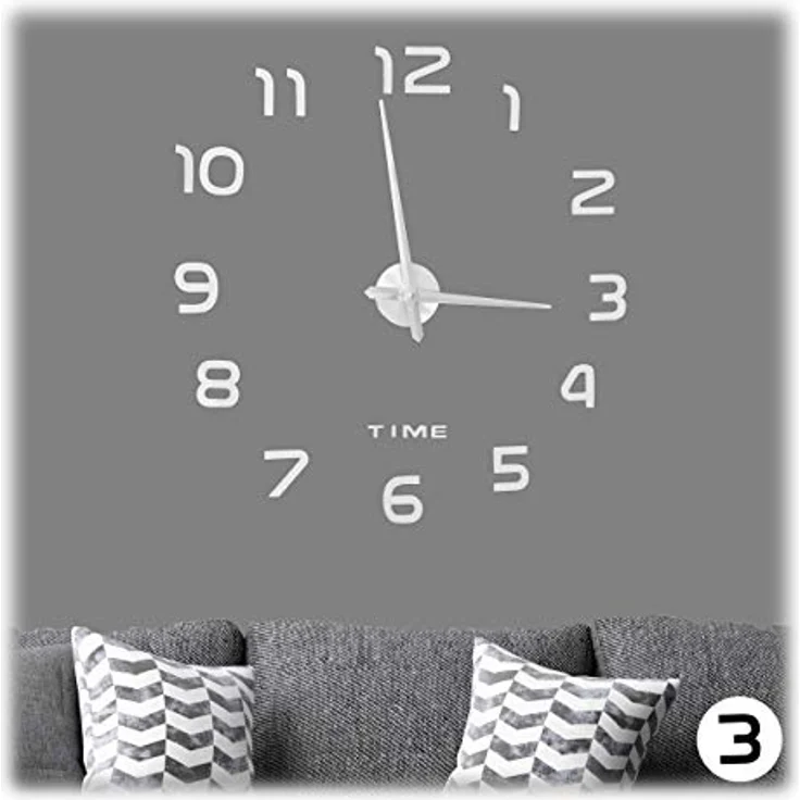 Relaxdays DIY Wanduhr, 3D-Zahlen, Uhr Wandtattoo zum Aufkleben, einfache Installation, Größe variabel, modern, silber – Bild 1