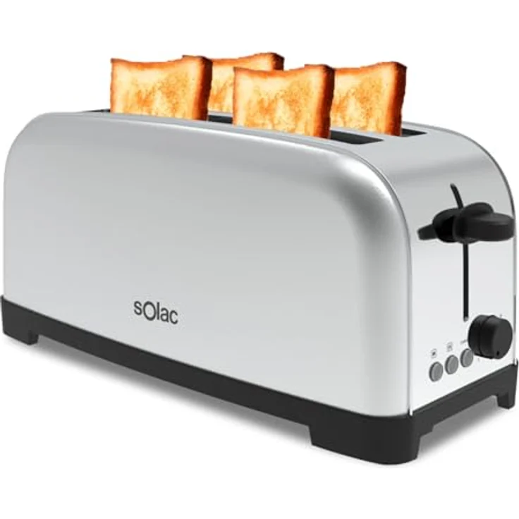 Solac TL5419 2-Schlitz-Toaster, 1400W, 6 Bräunungsstufen, 2 extra lange Schlitze, variable Breite, Stopp, Aufwärmen, Auftauen, silber – Bild 2