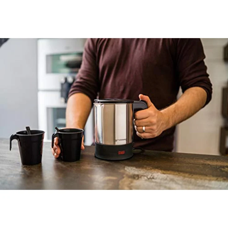 Grossag Reise-Wasserkocher WK 6.07 | 500ml | aus Edelstahl inkl. 2 Tassen und Löffeln | perfekt für unterwegs – Bild 4
