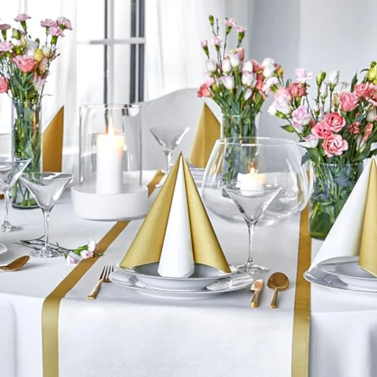 PAW Decor Collection Airlaid Servietten, stoffähnlich, 40 x 40 cm, 50 Stück, einfarbig in Gold, ideal für Hochzeit, Taufe, Kommunion, Geburtstag – Bild 4