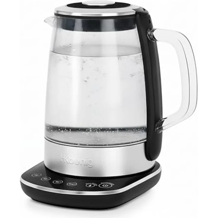H.Koenig BO600 Elektrischer Wasserkocher, 1,5 L, Glas und Edelstahl, 4 Temperatureinstellungen (70-100 °C), Warmhaltefunktion, 2200 W – Bild 2