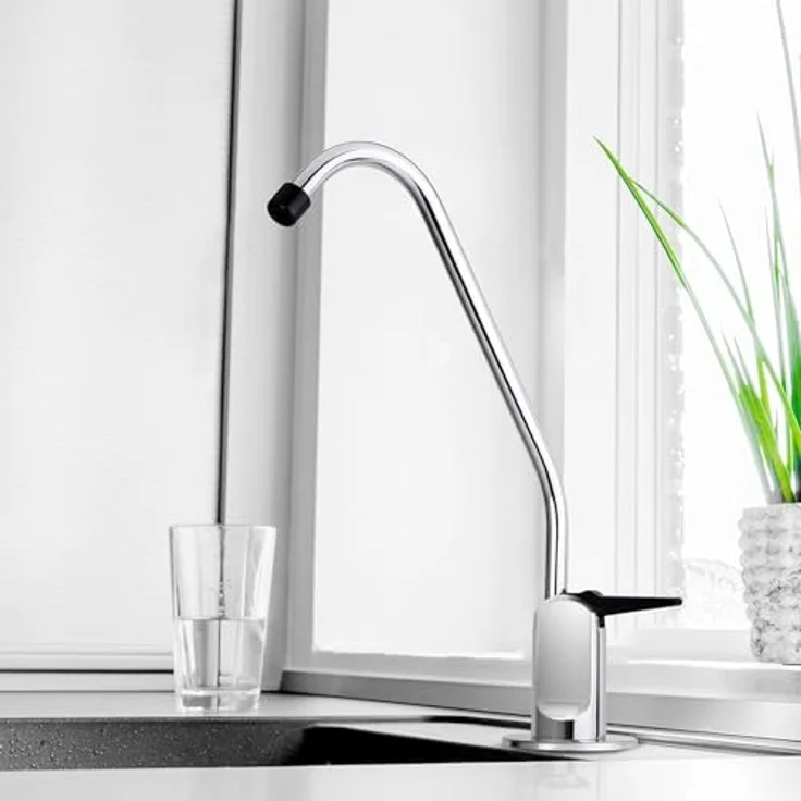 iSpring GB1 Wasserhahn-Wasserfilter, bleifrei, luftspaltfreies Design, 9 Zoll Chrom-Armatur mit schwarzem Hebel für Umkehrosmoseanlagen – Bild 2