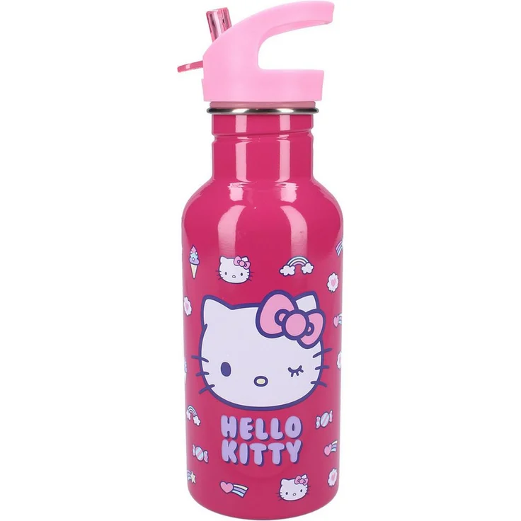 Hello Kitty Trinkflasche „Drink Up“, 500ml mit Strohhalm und pinkem Henkel