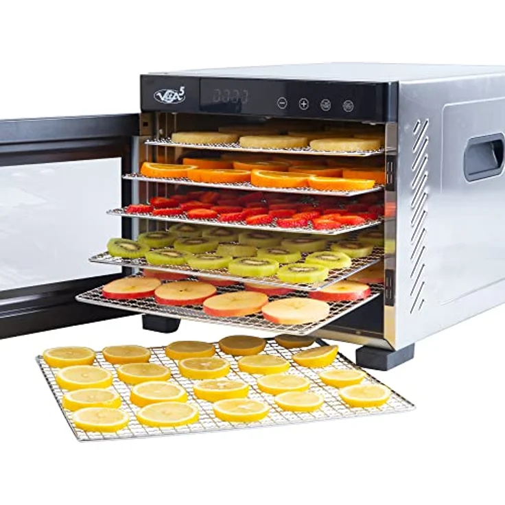 Dörrautomat Edelstahl - Dörrgerät mit Temperaturregler (35-75°C) zum Trocknen von Obst, Pilzen und Fleisch - Dürrautomaten 650W mit 24H Timer-Funktion - Dehydrator Food Vita5 (6 Etagen) – Bild 1