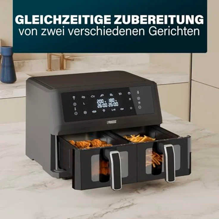 Princess Heißluftfritteuse mit Doppelkorb - 11 L - BPA- und PFAS-frei - 8 Programme - Sichtfenster - 2400 W - 182276 – Bild 3