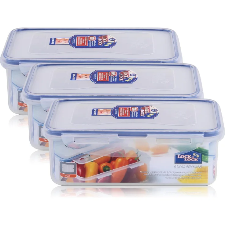Lock&Lock HPL817T Frischhaltedose 1 Liter - Luft & Wasserdicht (3er Pack) - Transparent
