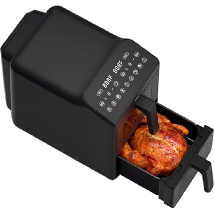 Lafe Dual Fry 10 l, Ölfreie Heißluftfritteuse mit zwei Kammern, 2460 W, LCD-Display, Temperatur 40–200 °C, Timer 60 min, Sichtfenster, gesundes Garen – Bild 5