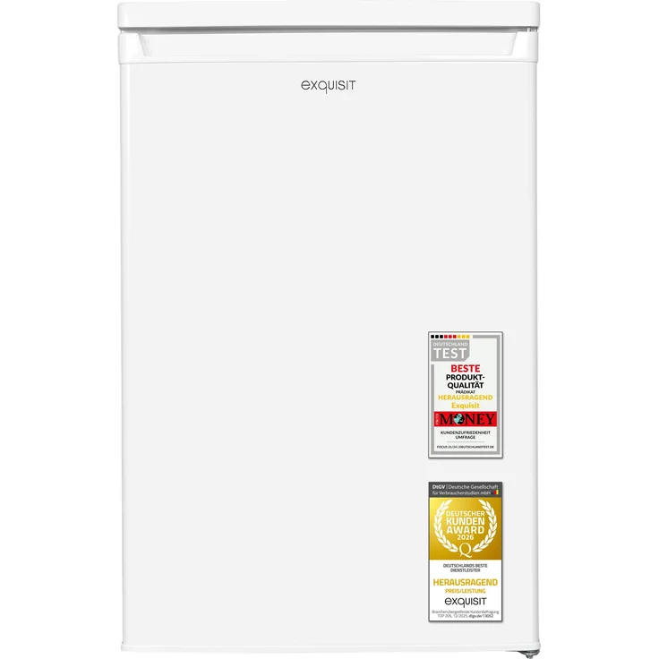 Exquisit Vollraumkühlschrank KS516-V-040D, 126 l Nutzinhalt, Energieklasse D, 39 dB, LED-Beleuchtung, wechselbarer Türanschlag, Weiß