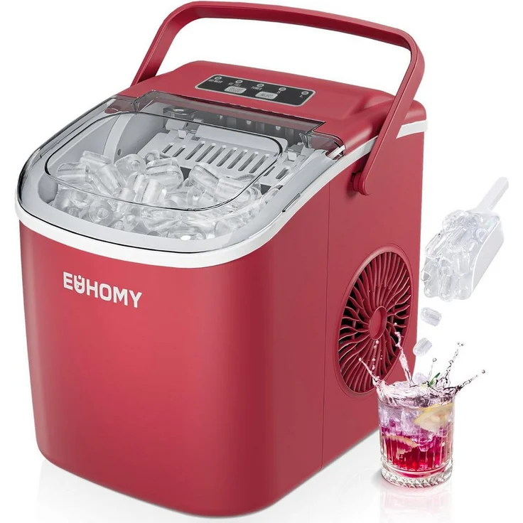 EUHOMY Eiswürfelmaschine, kleine Eismaschine mit 9 Eiswürfeln in 6 Minuten, selbstreinigend, 12 kg/24 Stunden, tragbar für Zuhause, Küche, Büro und Bar