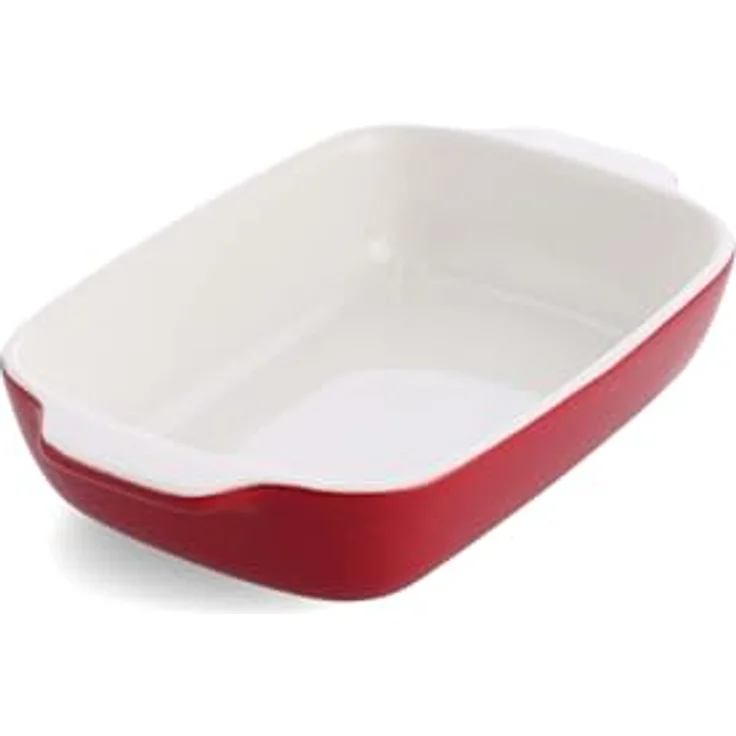 KitchenAid Stoneware Backform Rechteckig mit Bambusdeckel, 26 cm/1,9L, PFAS-frei, Ofenfest bis 260°C, Spülmaschinenfest, Imperium Rot – Bild 1