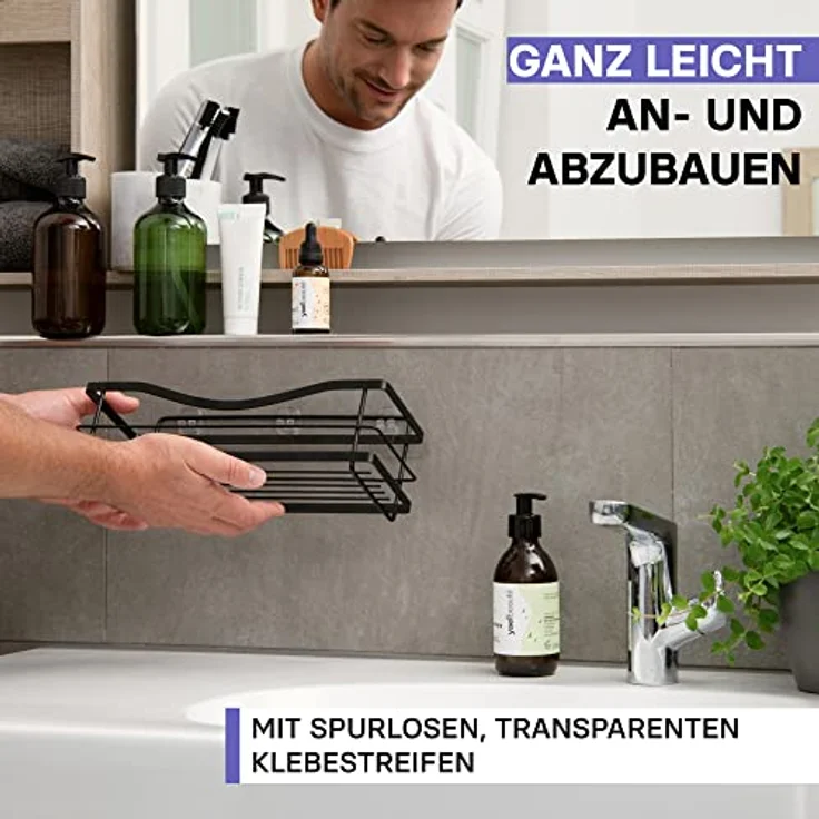 Kincmax Duschregal für Badezimmer, ohne Bohren, rückstandslos klebend, SUS304 rostfreier Lebensmittel-Aufbewahrungskorb, 2-in-1 Küche Gewürzregal, 2 Stück matte black – Bild 4