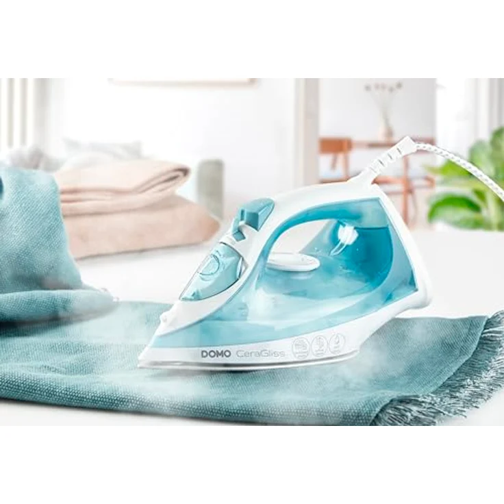 DOMO DO7060S Dampfbügeleisen CeraGliss, 320ml Wassertank, 40g/min Dampf, selbstreinigend, blau – Bild 2