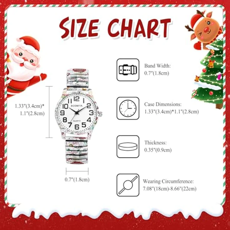 JewelryWe Weihnachtsuhr Damen, Boho Stil mit elastischem Edelstahl Zugarmband, große Ziffern, spritzwassergeschützt, analog Quarz Uhr – Bild 5