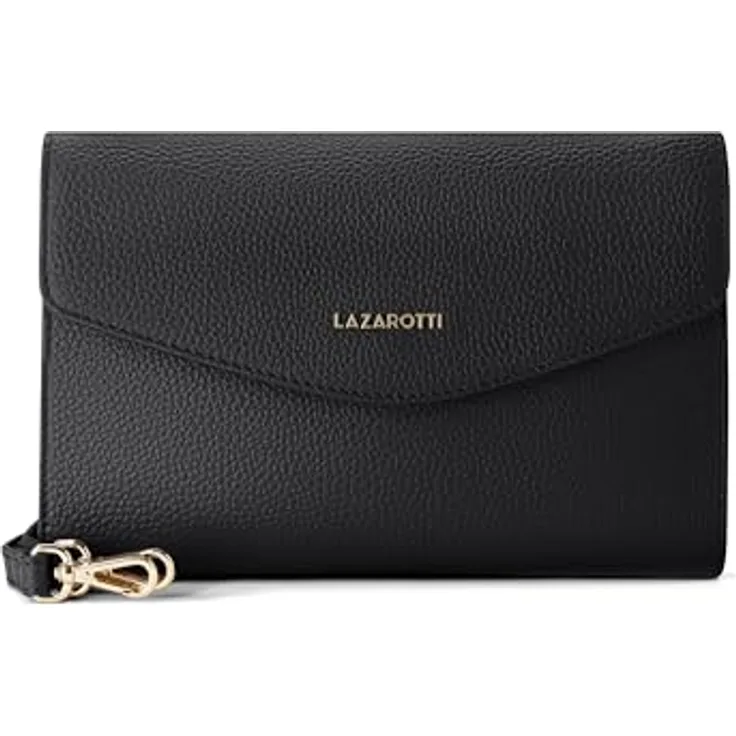 Lazarotti Bologna Leather Clutch, 23 cm Umhängetasche aus 100% Leder, schwarz