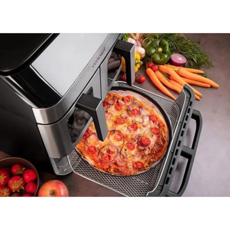 Concept FR9000 PIZZA TRIO, Heißluftfritteuse mit 2700 W, 18,5 l Volumen, synchronisiertes Garen, 8 Programme, Edelstahl/Schwarz – Bild 5