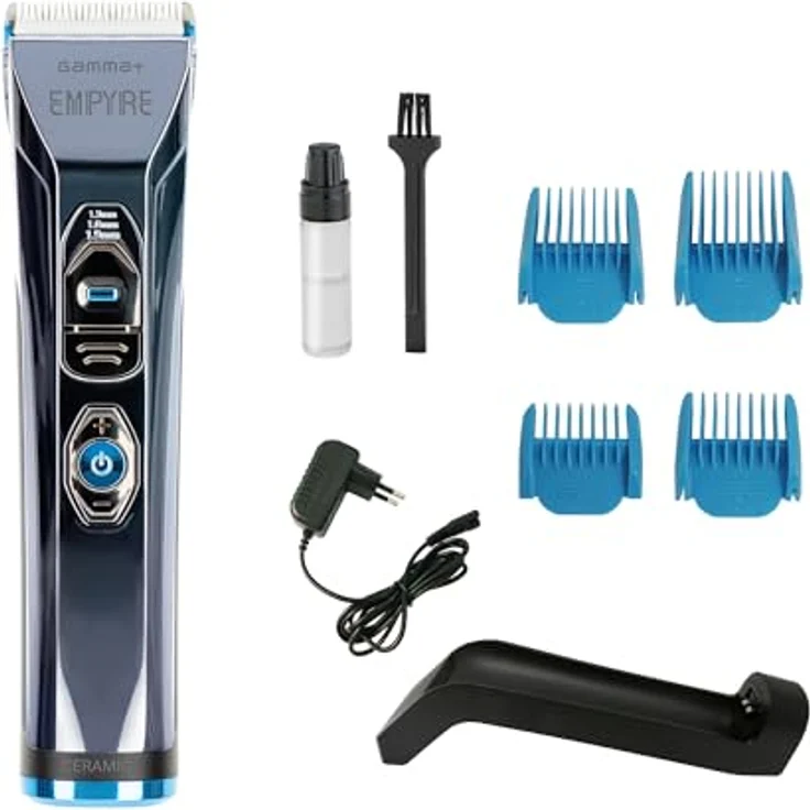 GAMMA+ Empyre Professioneller Herren-Haarschneider, Haarschneider mit 3-Gang Rotationsmotor, Weiße Keramikklinge, 300 Minuten Autonomie ohne Kabel, Einstellbare Klingentaste, Ladestation, 4 Kämme – Bild 1