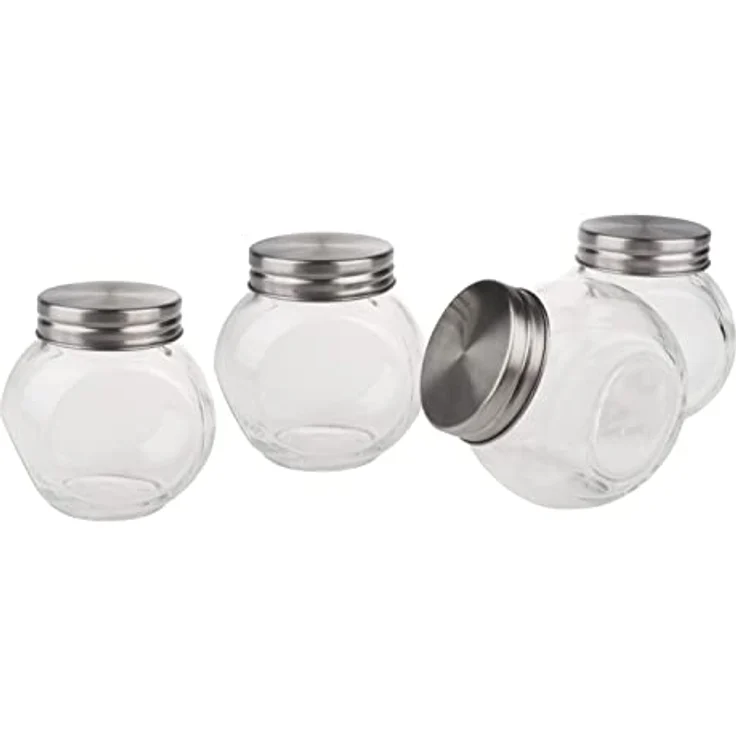 VBS Vorratsglas Bonbonglas Set, 4 Stück 150 ml mit Metalldeckel, 8x8x6 cm, schräg stellbar – Bild 1