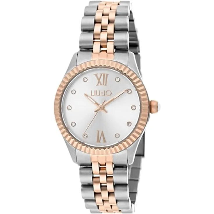 Liu Jo Tiny Analog Quarz Armbanduhr LJW-TLJ1223, 30 mm Gehäuse, Edelstahl Silber/Roségold mit kristallbesetztem Ziffernblatt