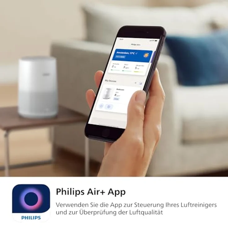 Versuni Philips Luftreiniger 600-Serie, HEPA-Filter entfernt 99,97% der Schadstoffe, Smart Sensor, App-Steuerung, Weiß (AC0651/10) – Bild 5