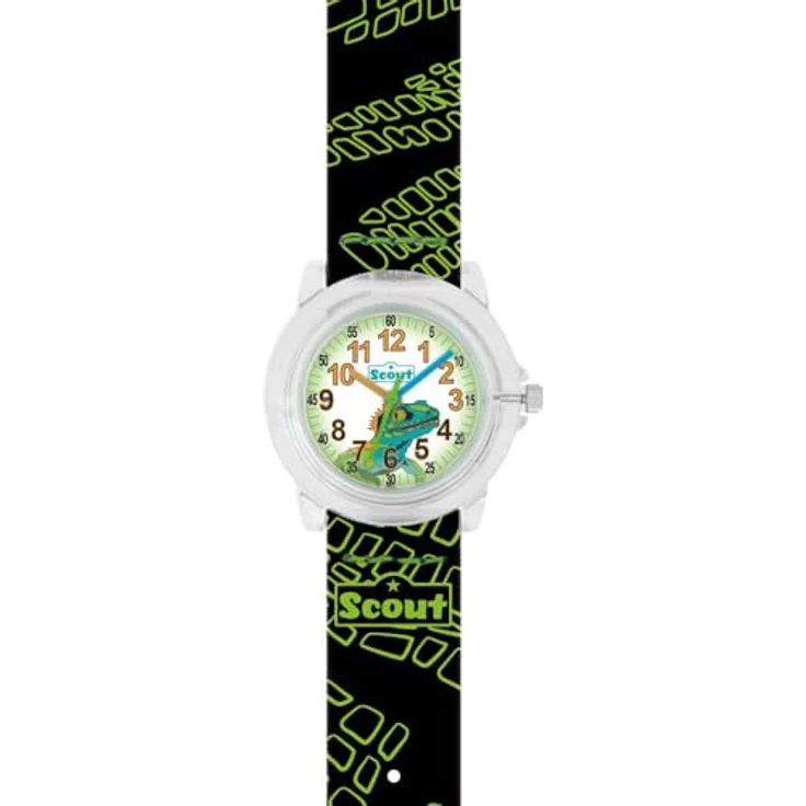 Scout Quarzuhr Crystal 280305053, Kinderuhr mit Dino-Motiv, wasserdicht bis 5 Bar, Lernuhr für Jungen – Bild 1
