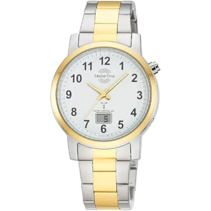 Master Time MTGA-10956-12M, Funk Quarz Herren Uhr mit digitalem Datum, Edelstahlarmband, wasserdicht bis 3 Bar, Leuchtzeiger – Bild 1