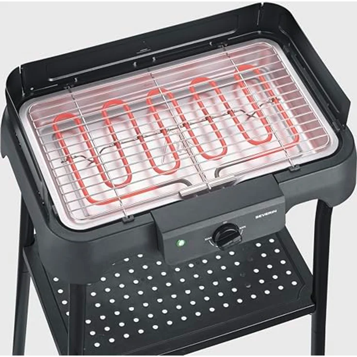 Severin PG 8596 Tischgrill mit Standfuß, Elektrogrill für Innen- & Außennutzung, 2000W, Temperaturen 40-220°C, 39x23cm, schwarze Grillplatte, einfache Reinigung – Bild 2