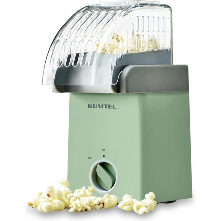 Opviq Popcornmaschine Retro Design, Edelstahl-Gehäuse, Transparenter Deckel, Rutschfeste Silikonfüße, Grün, 1300 W
