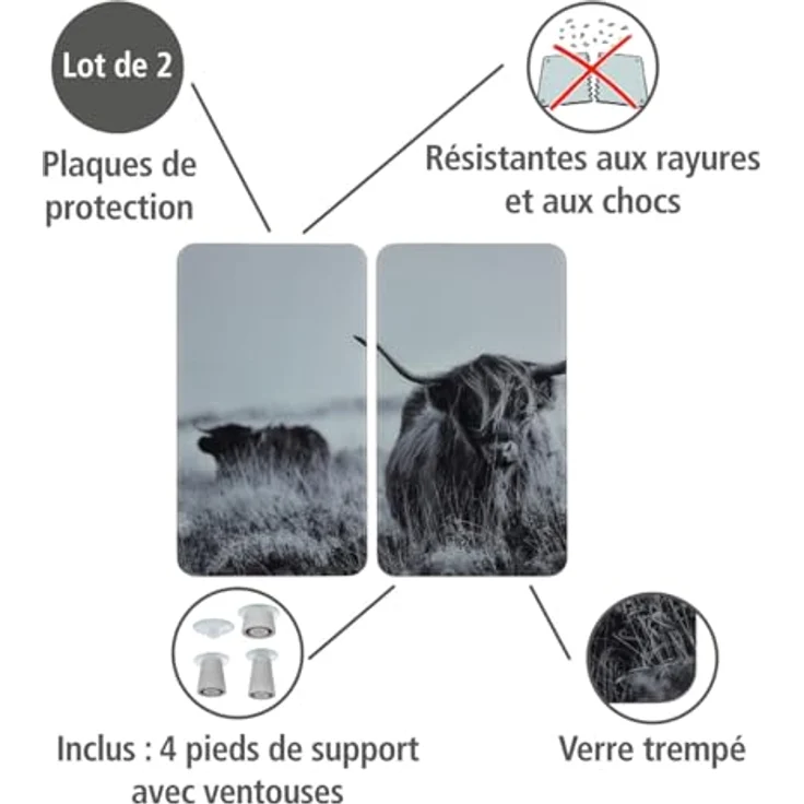 Wenko Herdabdeckplatte Universal Highland Cattle, 2er Set, für alle Herdarten – Bild 2